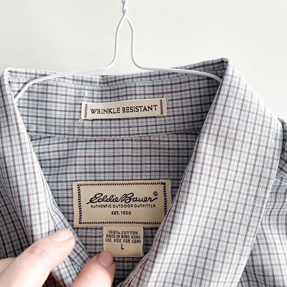 Eddie Bauer Mens Wrinkle Resistant Shirt Long Sleeve Button Down Plaid Large - Picture 4 of 7